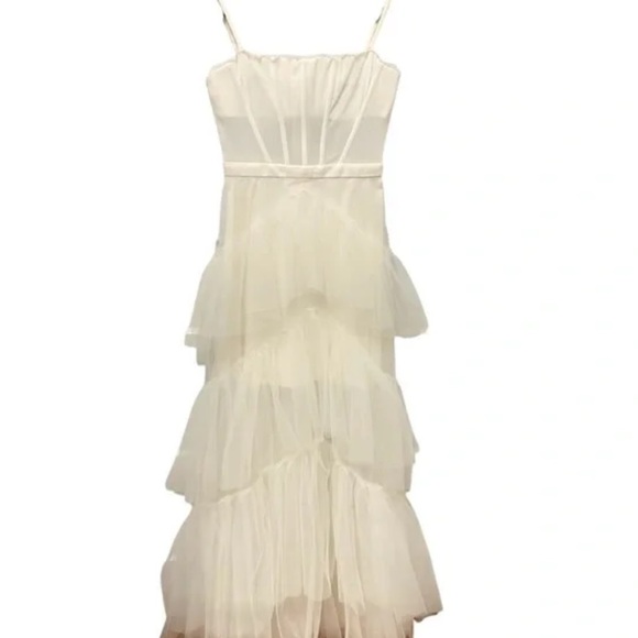 BCBGMAXAZRIA Oly Tiered Ruffle Tulle Evening Gown in Gardenia  NWT - Picture 9 of 9